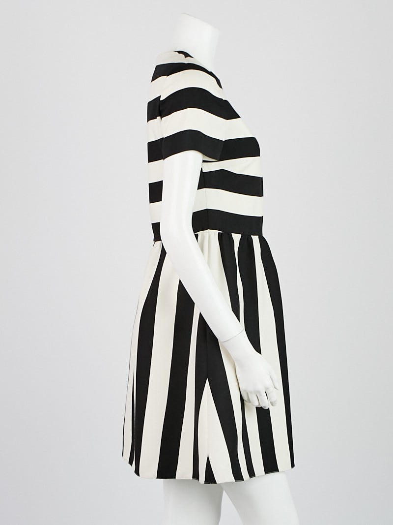 Valentino Black/White Striped Wool/Silk Dress Size 6 | Yoogi's Closet