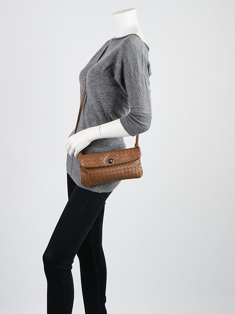 Bottega Veneta Brown Intrecciato Woven Nappa Leather Mini Flap