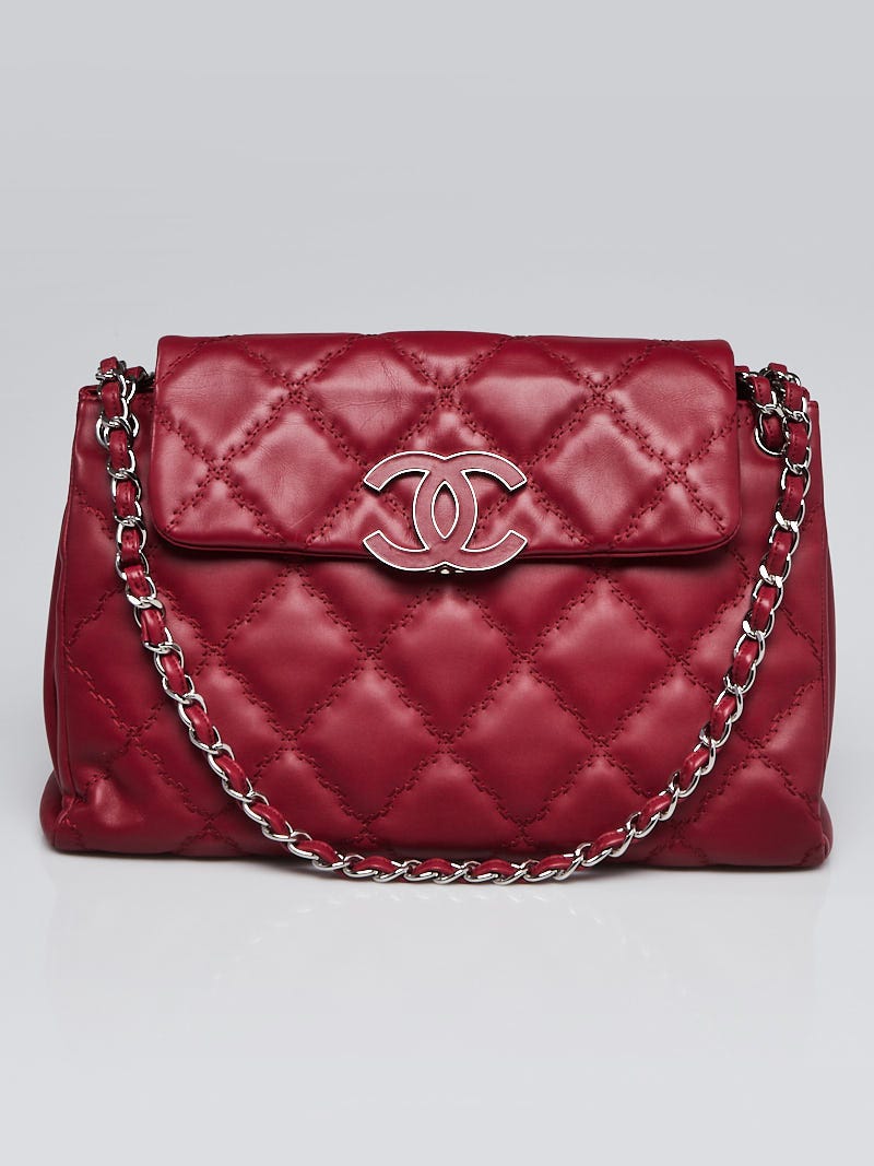 Chanel Red Quilted Lambskin Leather Hampton Large Flap Bag - Yoogi's Closet