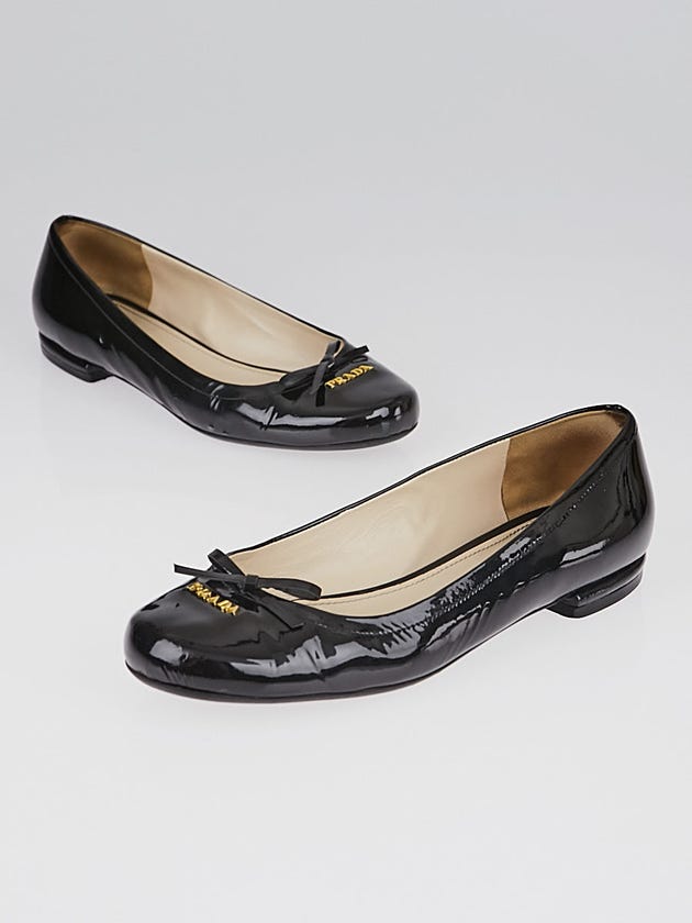 Prada Black Patent Leather Ballet Flats Size 6.5/37