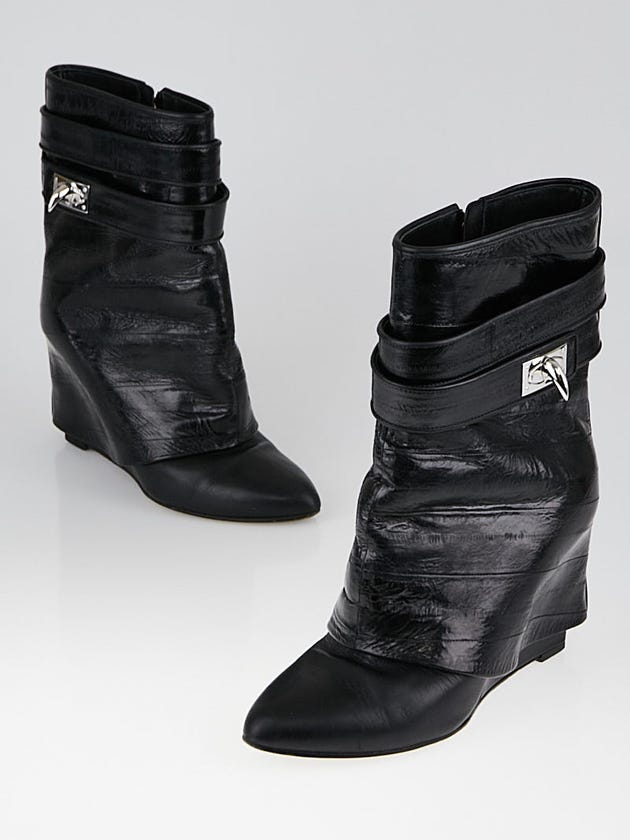 Givenchy Black Eel/Leather Shark-Lock Fold-Over Booties Size 6.5/37