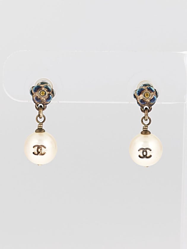 Chanel Faux Pearl CC Logo Drop Earrings