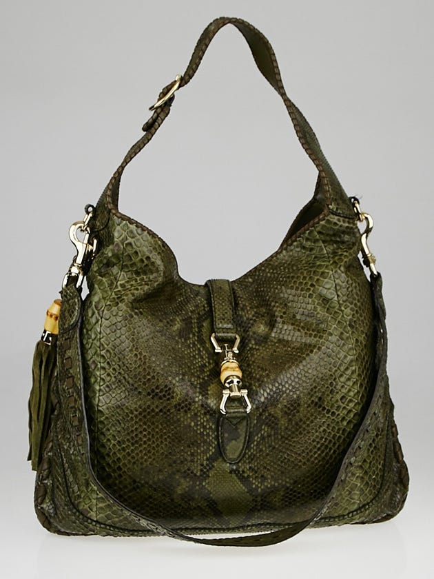 Gucci Green/Brown Python Large New Jackie Shoulder Bag 