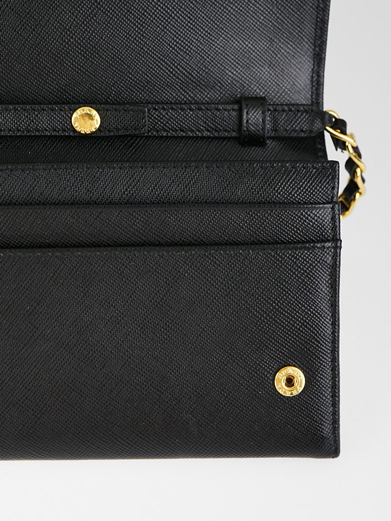 Prada Black Saffiano Metal Leather Wallet on Chain Clutch Bag 1M1290 -  Yoogi's Closet