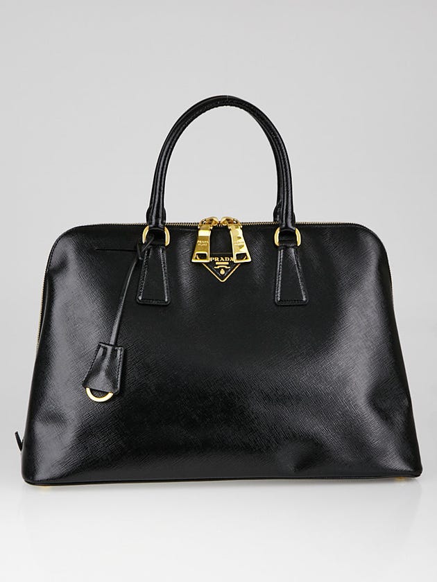 Prada Black Saffiano Vernice Leather Top Handle Bag BL0812