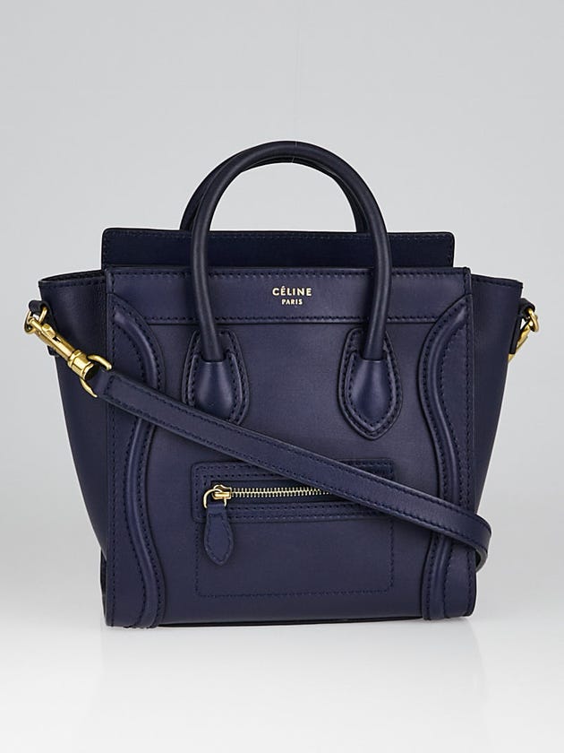 Celine Navy Blue Smooth Calfskin Leather Nano Luggage Tote Bag