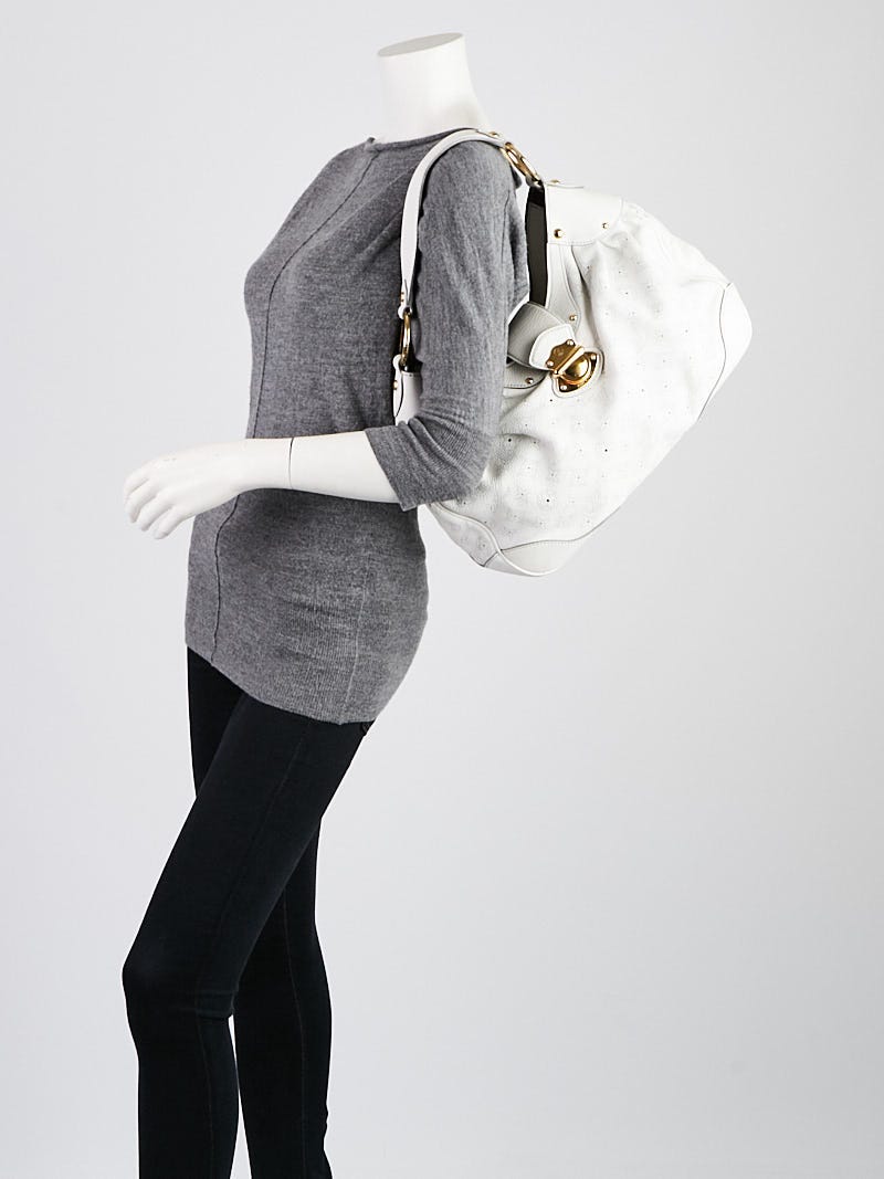 Authentic Louis Vuitton White Perforated Monogram Mahina Leather Solar PM  Shoulder Bag