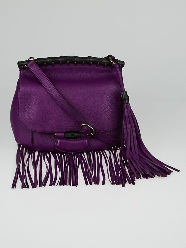 Gucci Purple Pebbled Leather Nouveau Fringe Medium Shoulder Bag