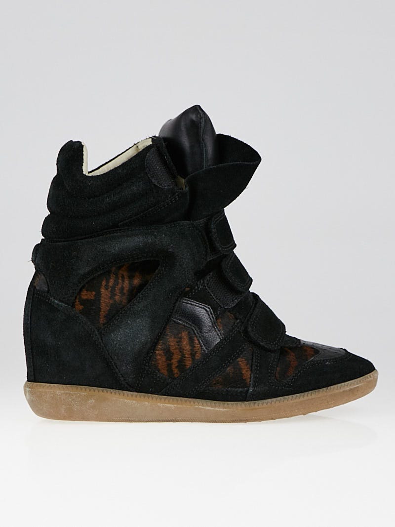 Isabel Marant Black Suede and Tiger Striped Pony Hair Bekett