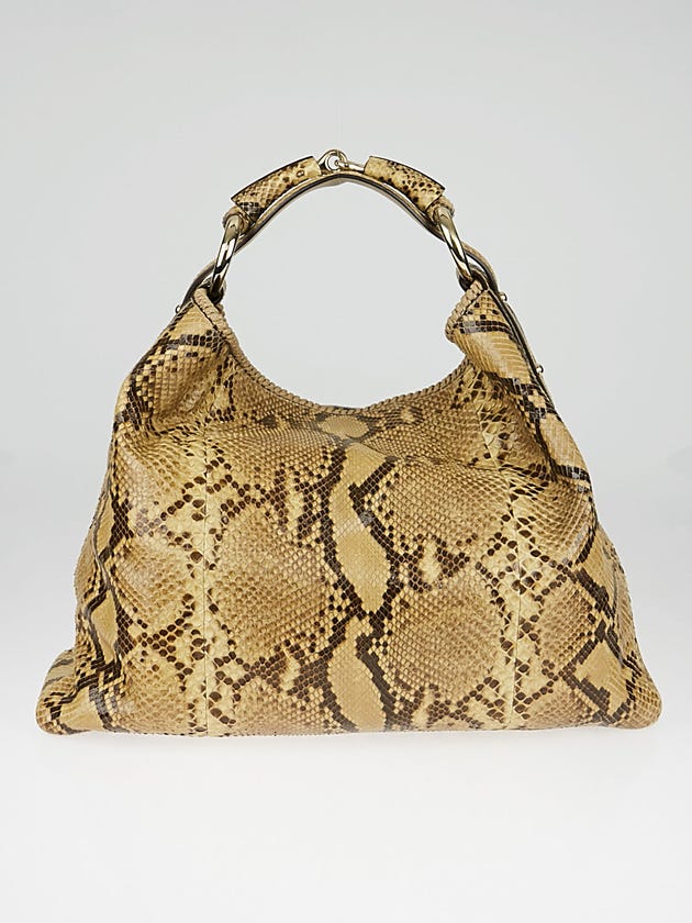 Gucci Beige Python Large Horsebit Hobo Bag