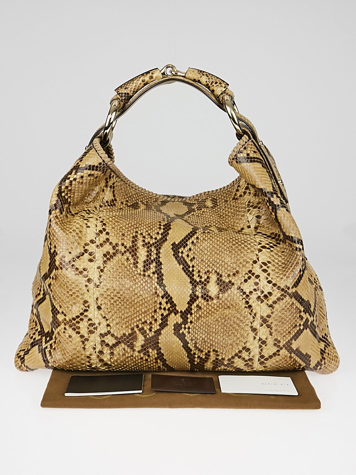 Gucci Beige Python Large Horsebit Hobo Bag | Yoogi's Closet
