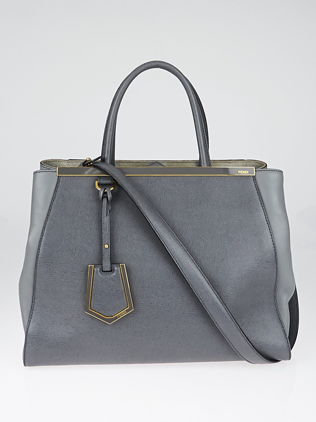 Fendi Grey Saffiano Leather Medium Sac 2Jours Elite Tote Bag 8bh250