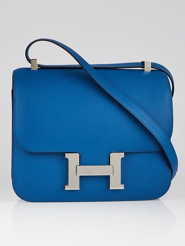 Hermes 24cm Blue Izmir Epsom Leather Palladium Plated Constance Bag
