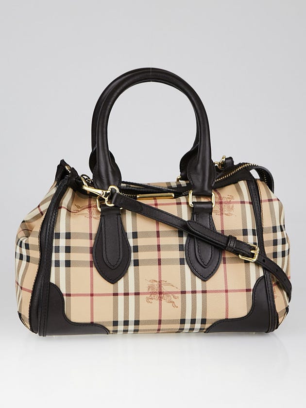 Burberry Chocolate Leather Haymarket Check Coated Canvas Small Gladstone Bag