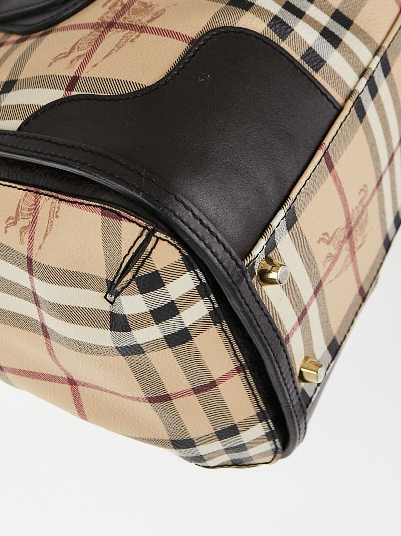 Burberry Chocolate Leather Haymarket Check Coated Canvas Small Gladstone Bag  - Yoogi's Closet