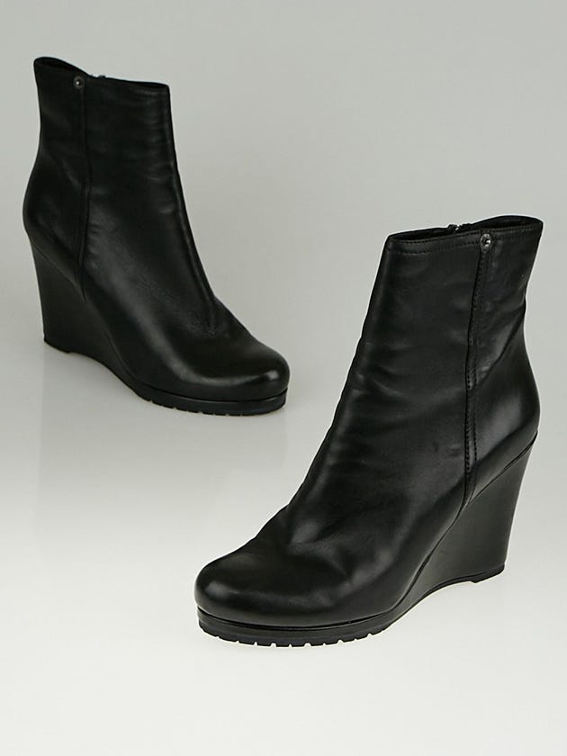 Prada Black Leather Wedge Ankle Boots Size 9/39.5