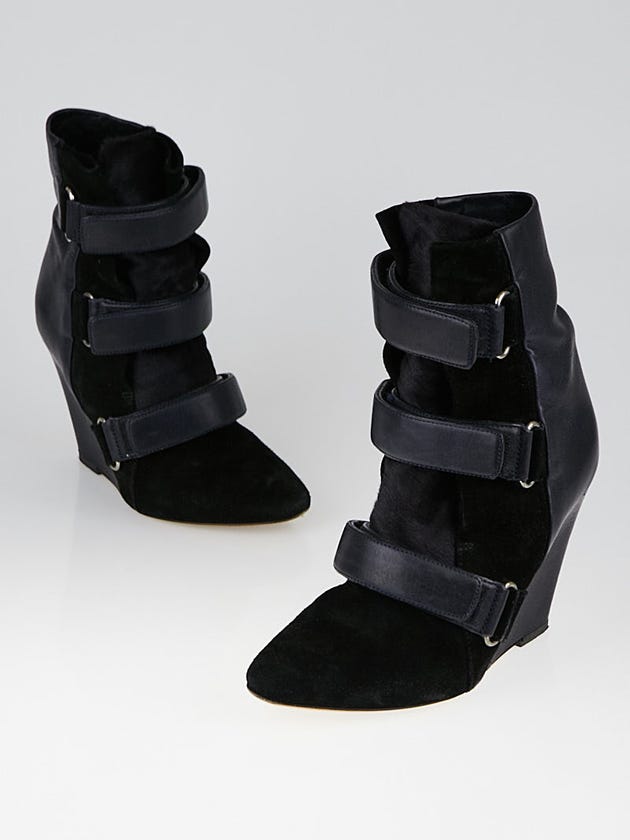 Isabel Marant Black Suede and Pony Hair Scarlet Wedge Boots Size 6.5/37