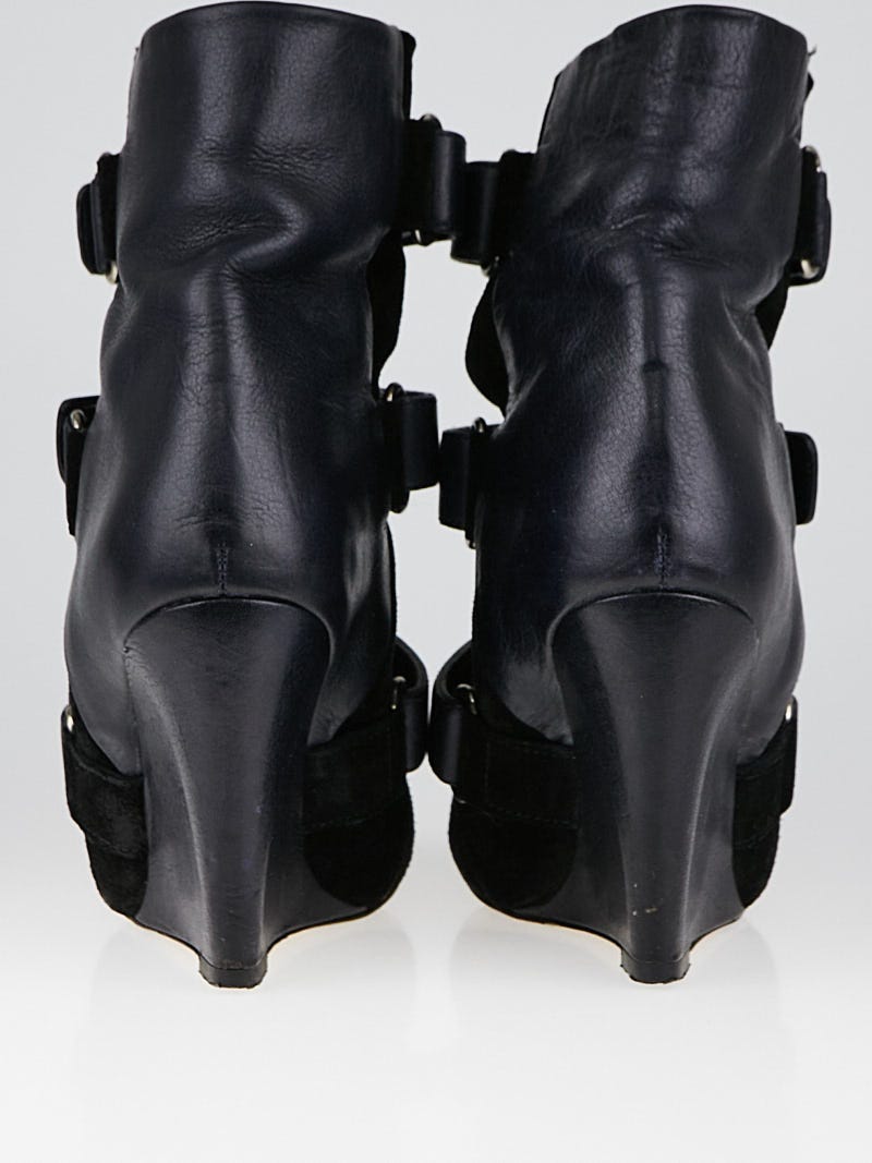 Isabel Marant Black Suede and Pony Hair Scarlet Wedge Boots Size
