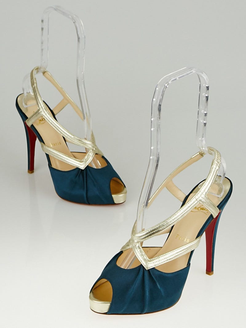 Christian Louboutin Green Silk and Gold Leather Josefa 120 Platform Sandals Size 9.5/40