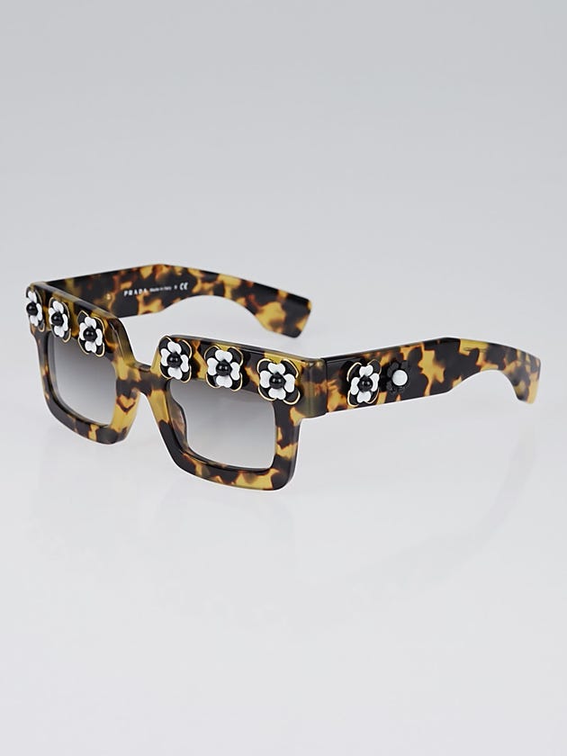Prada Tortoise Shell Acetate Frame Gradient Tint Square Flower Sunglasses-SPR25N
