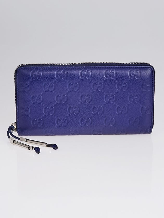 Gucci Blue Guccissima Leather Zip Around Wallet