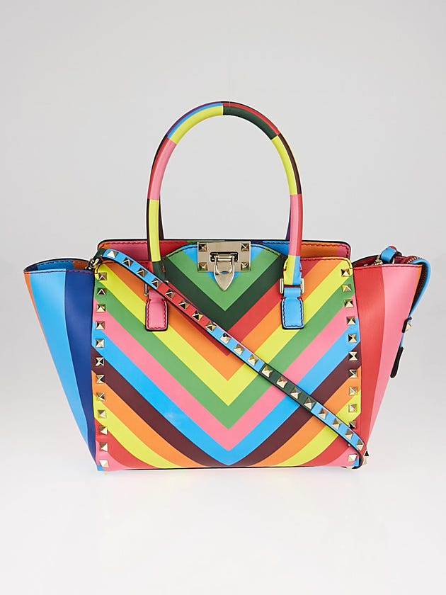 Valentino Rainbow Multicolor Leather 1973 Rockstud Top Handle Bag