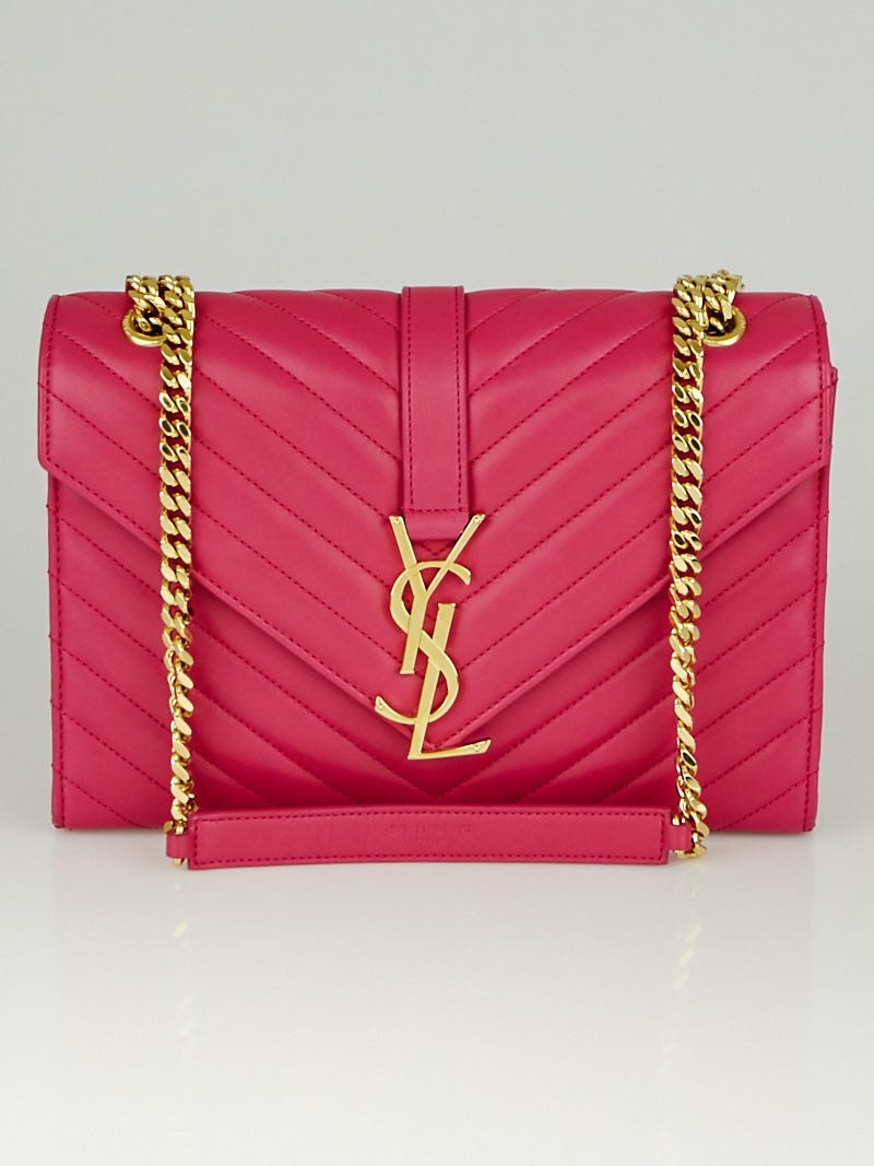 Yves Saint Laurent Bubblegum Chevron Quilted Lambskin Leather 