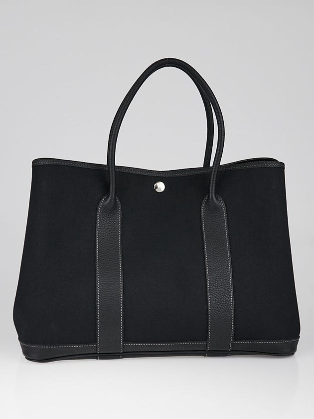 Hermes Black Canvas and Negonda Leather Garden Party MM Tote Bag