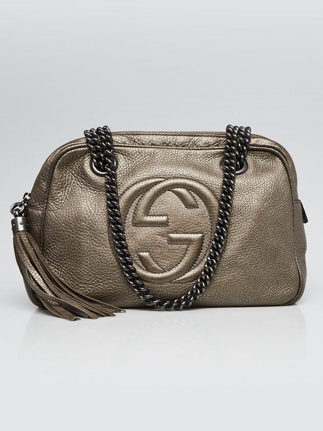 Gucci Grey Metallic Leather Soho Chain Shoulder Bag