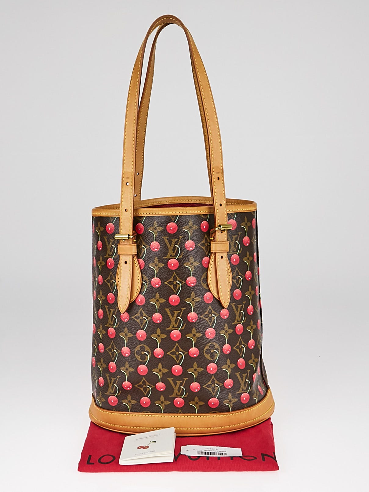 Louis Vuitton Red Leather Murakami Rare Cherry Bucket Handbag