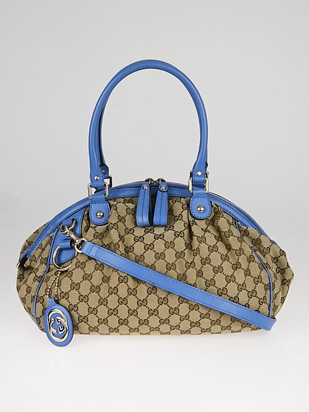 Gucci Beige/Blue GG Canvas Sukey Boston Bag w/Strap