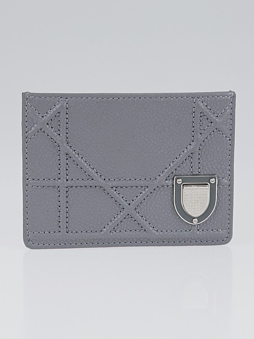 Christian Dior Grey Calfskin Leather Diorama Small Card Case