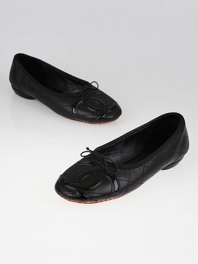 Chanel Black Leather Cambon Ballet Flats Size 8.5