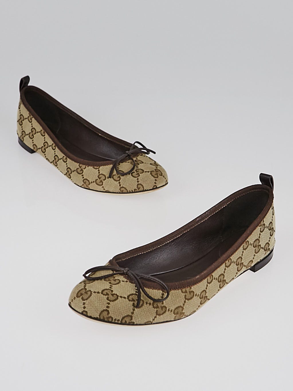 Women's GG slingback ballet flat in beige and ebony canvas