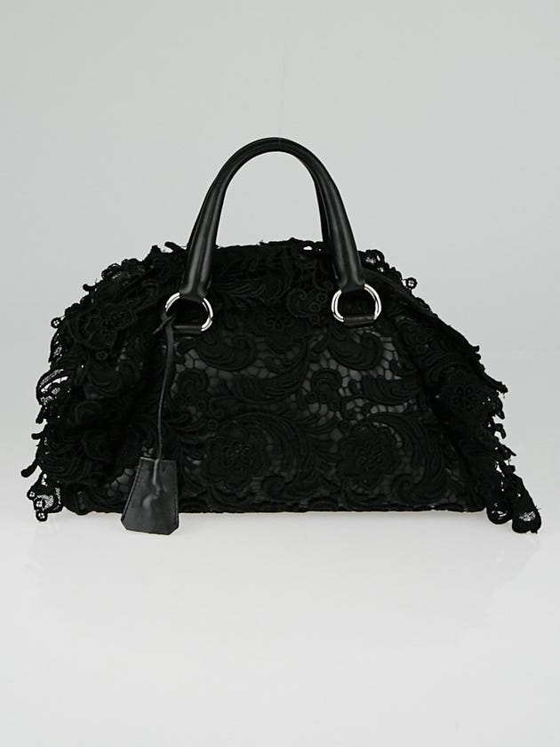 Prada Black Lace and Leather Pizzo S Satchel Bag BL0547