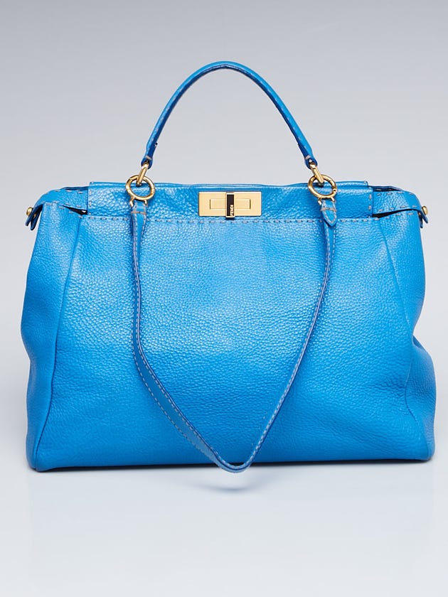 Fendi Blue Selliera Leather Large Peekaboo Bag 8BN210