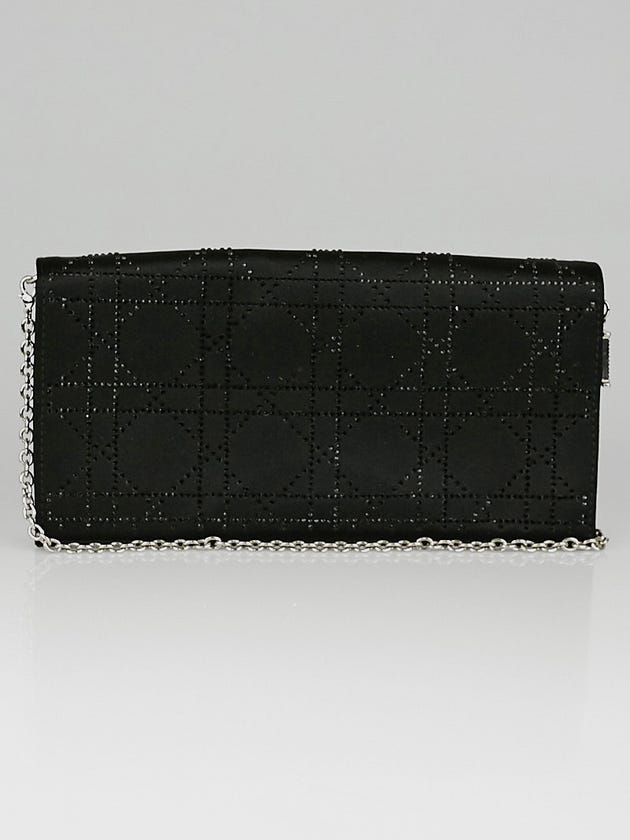 Christian Dior Black Cannage Sequin and Satin Chain Pochette Clutch Bag