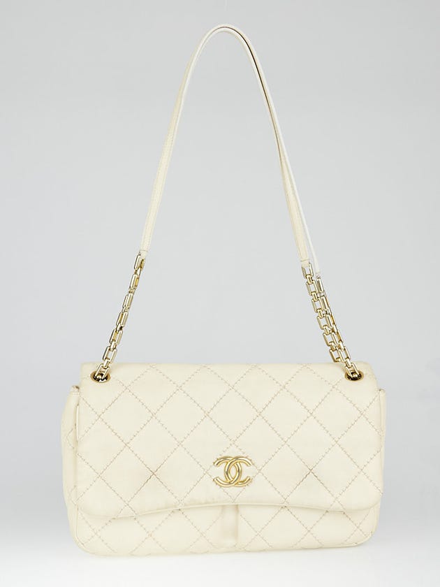 Chanel Ivory Quilted Leather Retro Chain Accordion Flap Bag