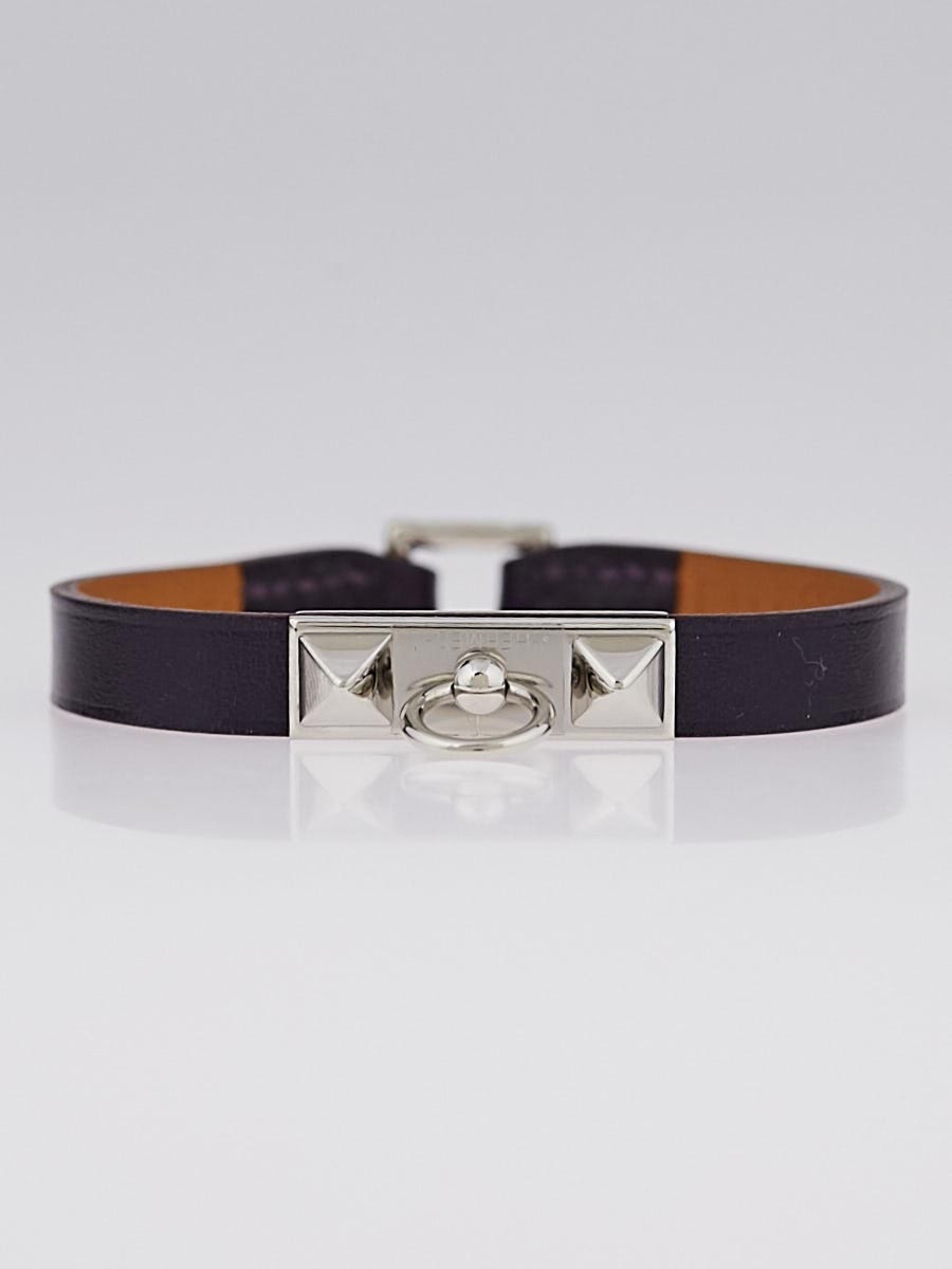 Hermes Raisin Chamonix Leather Palladium Plated Micro Rivale