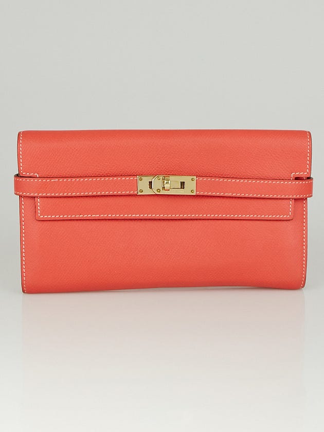 Hermes Bi-Color Rose Jaipur Epsom and Gold Chevre Leather Gold Plated Kelly Wallet