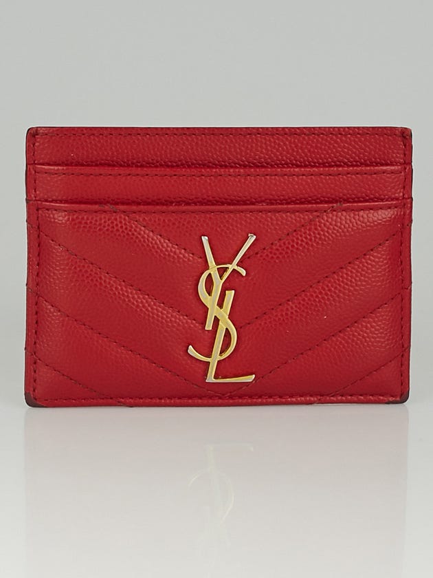 Yves Saint Laurent Red Chevron Quilted Leather Card Holder