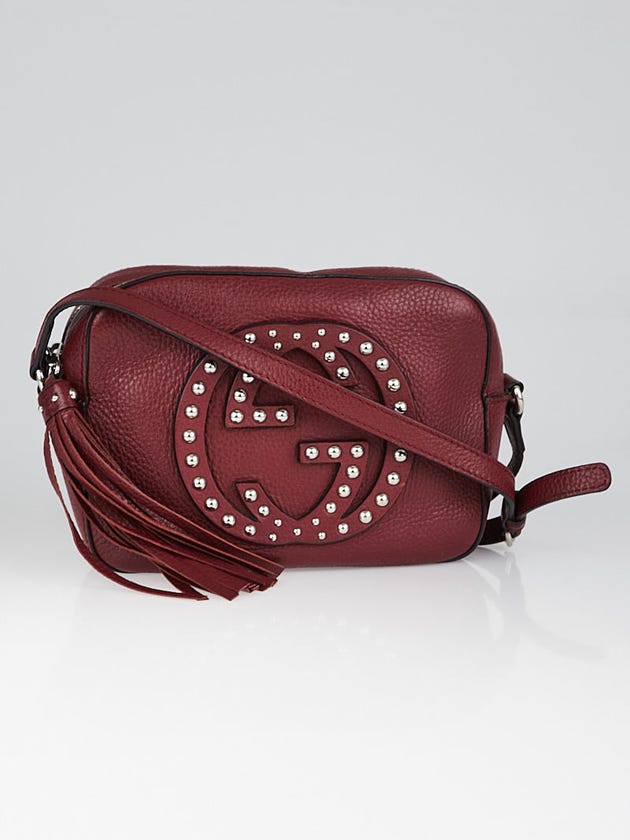 Gucci Burgundy Pebbled Leather Soho Disco Studded Shoulder Bag