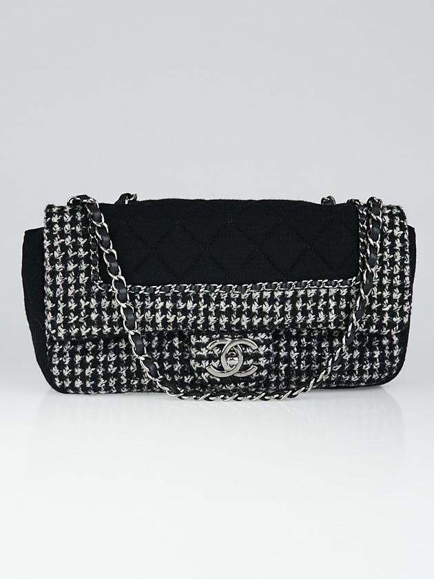 Chanel Black/Grey Quilted Tweed and Jersey Chain CC Flap Bag