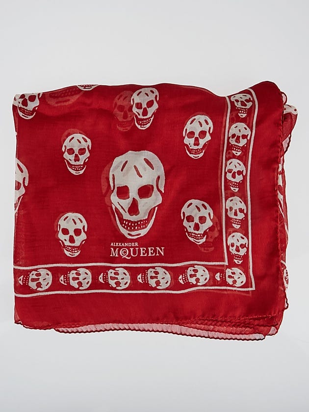 Alexander McQueen Red/White Silk Chiffon Classic Skull Scarf
