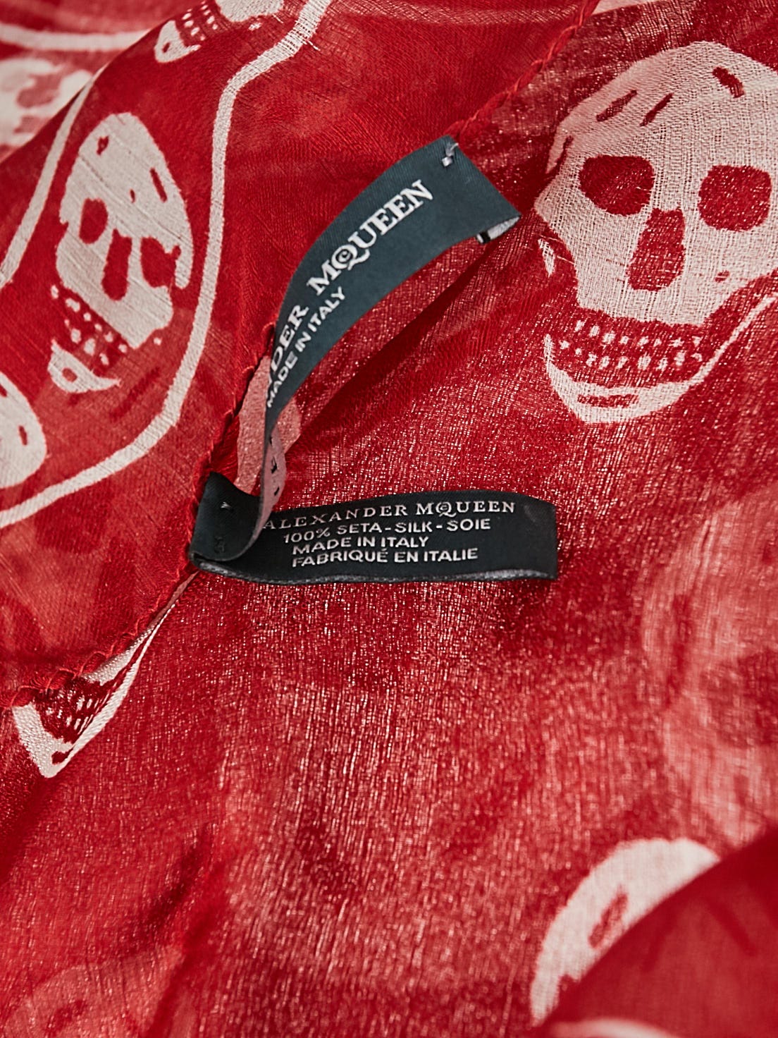 Alexander McQueen Red/White Silk Chiffon Classic Skull Scarf