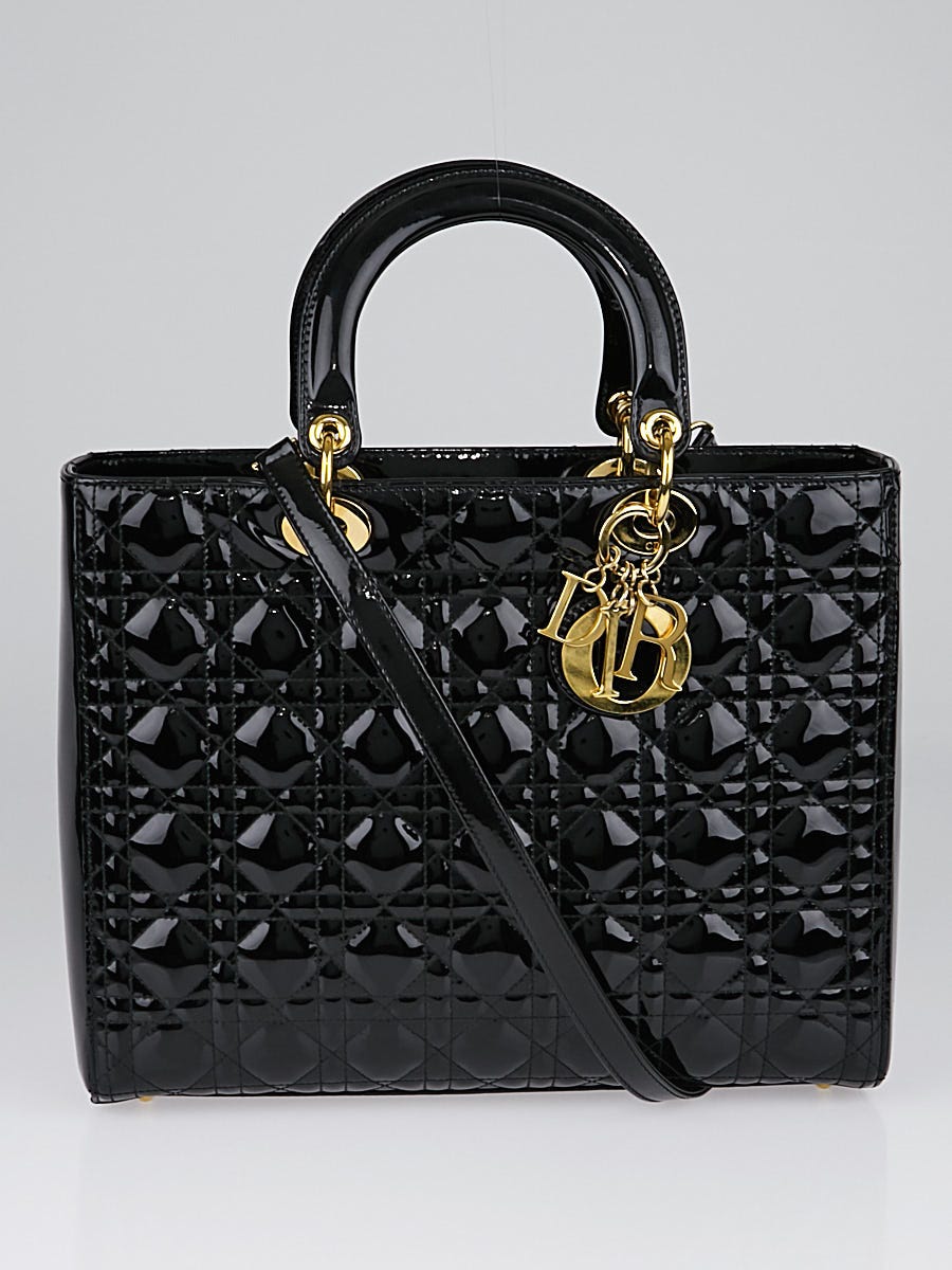 Christian Dior Black Cannage Quilted Patent Leather Large