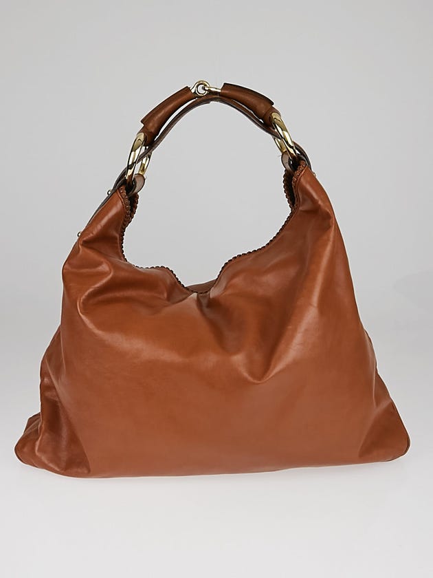 Gucci Brown Leather Chain Horsebit Large Hobo Bag