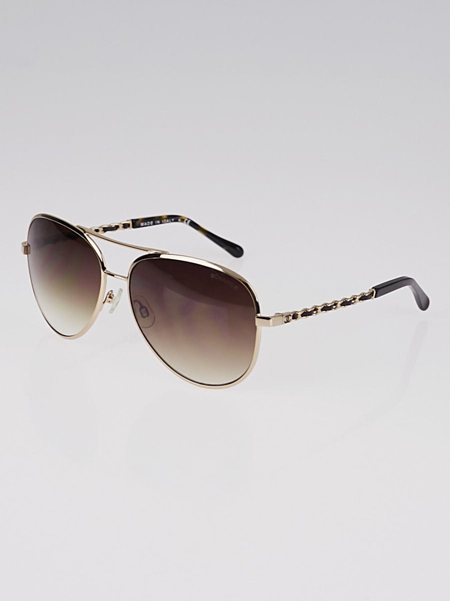 Chanel Goldtone Frame and Leather Gradient Tint Aviator Sunglasses - 4194-Q  - Yoogi's Closet