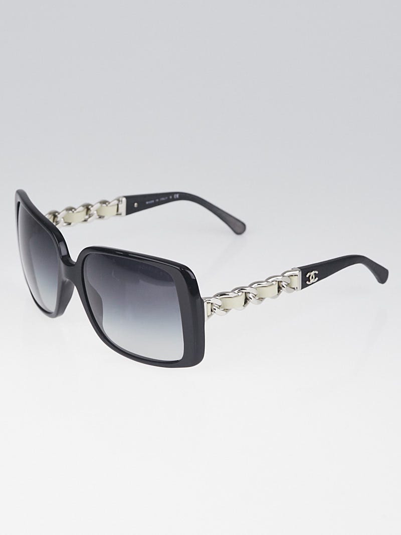 Chanel Black Square Frame White Chain-Link Sunglasses-5208