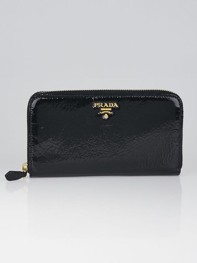Prada Black Patent Leather Zippy Wallet